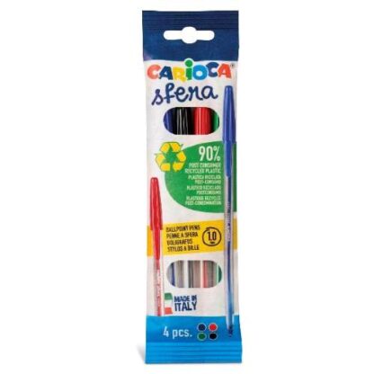 CARIOCA PAPER FLOWPACK PENNA A SFERA TRATTO 1 mm COLORI ASSORTITI CONF 4 Pz.