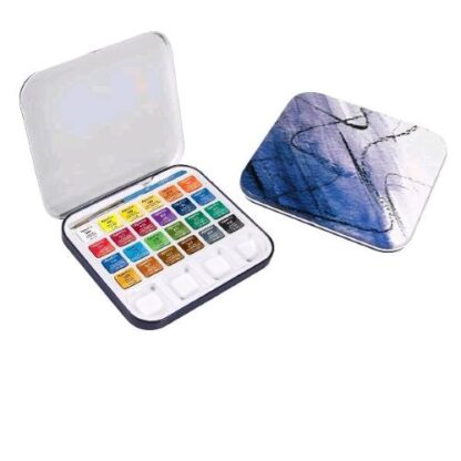 DALER ROWNEY ACQUAFINE SCATOLA IN METALLO DA VIAGGIO CON 24 ACQUARELLI MINI PENNELLO E TAVOLOZZA COLORI ASSORTITI