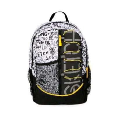 NEON SKETCH ZAINO IN PET 44X33 CM 3 SCOMPARTI CHIUSURA CON ZIP SPALLACI E SCHIENALE IMBOTTITI BIANCO NERO