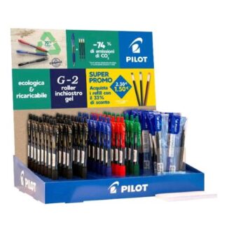 PILOT G2 ESPOSITORE PENNA ROLLER PUNTA 0.7 mm COLORI ASSORTITI CONF 60 Pz. + 30 REFIL
