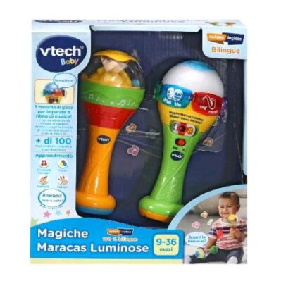 V-TECH LE MAGICHE MARACAS LUMINOSE STRUMENTO BILINGUE CON 3 MODALITA'