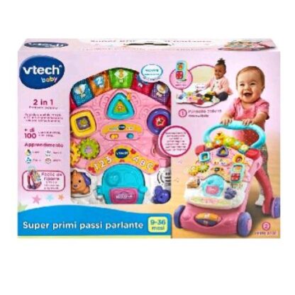 V-TECH SUPER PRIMI PASSI PARLANTE 2 IN 1 TABLET CON ICONE INTERATTIVE ED EFFETTI LUMINOSI ROSA