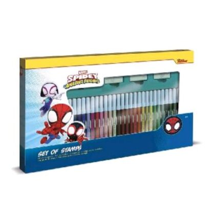 MULTIPRINT SPIDEY AMAZING FRIENDS SET CON 36 PENNARELLI 3 TIMBRI 1 INCHIOSTRO LAVABILE E ALBUM DA COLORARE COLORI ASSORTITI