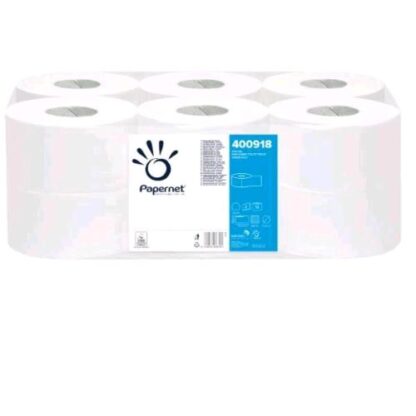 PAPERNET MINI JUMBO CARTA IGENICA 2 VELI IN PURA CELLULOSA MICROGOFFRATA 152 MT BIANCO CONF 12 Pz.