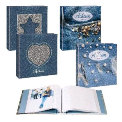 LEBEZ ALBUM TASCA 100 FOTO IN CARTONCINO 21X21 CM FANTASIE ASSORTITE JEANS