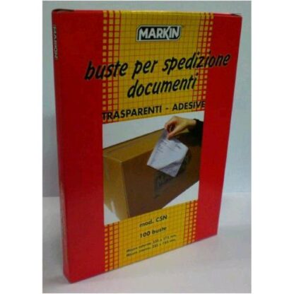 MARKIN C5N BUSTE AUTOADESIVE PORTADOCUMENTI PER SPEDIZIONI CORRIERI IN PLASTICA FORMATO INTERNO 22.5X16.5 CM TRASPARENTE CONF 100 Pz.