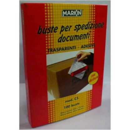 MARKIN D5 BUSTE AUTOADESIVE PORTADOCUMENTI PER SPEDIZIONI CORRIERI IN PLASTICA FORMATO INTERNO 22.5X16.5 CM TRASPARENTE CONF 100 Pz.