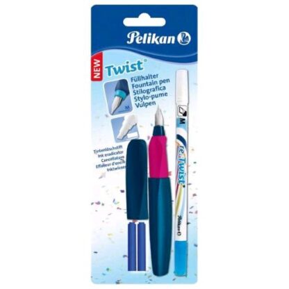 PELIKAN TWIST SET PENNA STILOGRAFICA CON CANCELLATORE E 2 CARTUCCE INCHIOSTRO BLU