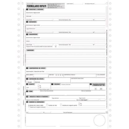DATA UFFICIO FORMULARIO IDENTIFICAZIONE RIFIUTI TRASPORTATI MODULO CONTINUO A 4 CPIE AUTORICALCANTI 12X24 CM CONF 250 Pz.