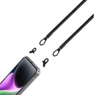 CELLY APPLE iPHONE 15 PLUS FREEDOM CASE + LACET COVER IN TPU + POLICARBONATO TRASPARENTE CON LACCIO DA COLLO NERO