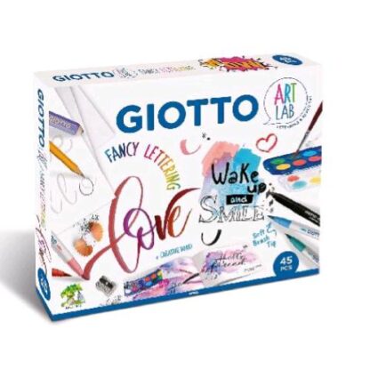 GIOTTO FANCY LETTERING KIT CREATIVO PER SCRITTURA CON BLOCCO CANSON PENNARELLI ACQUARELLI E GOMMA COLORI ASSORTITI