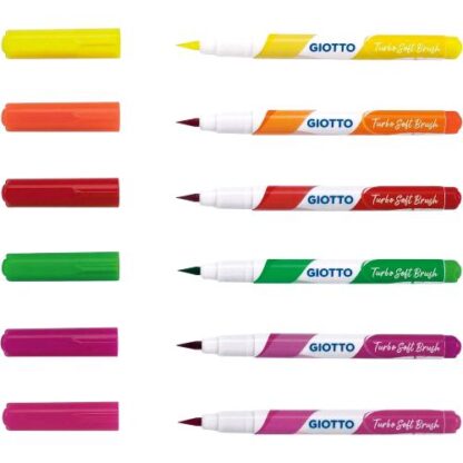 GIOTTO TURBO SOFT BRUSH PENNARELLI CON PUNTA A PENNELO SOLUBILI ALL'ACQUA COLORI FLUO ASSORTITI CONF 6Pz.