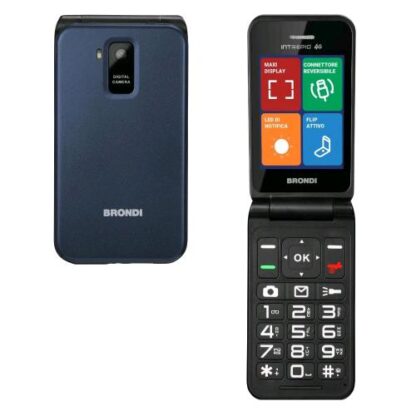 BRONDI INTREPID 4G DUAL SIM 2.8" CLAMSHELL 3 TASTI RAPIDI FLIP ATTIVO 11 MEMORIE DIRETTE FOTOCAMERA TORCIA ITALIA DARK BLUE