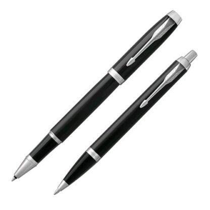PARKER GIFT BOX DUO IM BLACK CT SET PENNA ROLLER E PENNA A SFERA FUSTO NERO FINITURE CROMATE INCHIOSTRO NERO CONFEZIONE REGALO