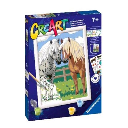 RAVENSBURGER CREART SERIE D COPPIA DI CAVALLI KIT PER DIPINGERE CON I NUMERI CON TAVOLA PRESTAMPATA PENNELLO COLORI E ACCESSORI
