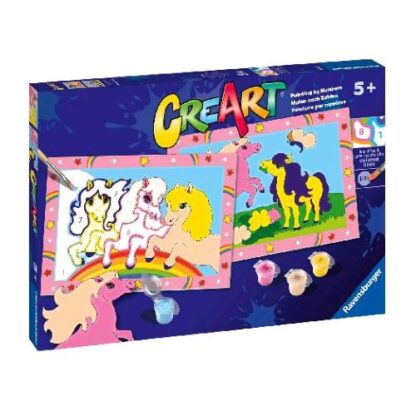 RAVENSBURGER CREART SERIE JUNIOR PONY KIT PER DIPINGERE CON I NUMERI CON 2 TAVOLE PRESTAMPATE PENNELLO E COLORI