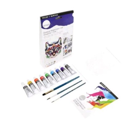 DALER ROWNEY SIMPLY GATTO KIT CREATIVO CON 9 COLORI A TEMPERA 3 PENNELLI 3 FOGLI PRESTAMPATI E 1 GUIDA MISCELAZIONE COLORI