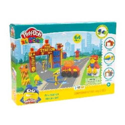 GRANDI GIOCHI PLAY DOH BLOKS PASTA DA MODELLARE SET STAZIONE DEI POMPIERI CON 3 VASETTI DI PASTA E MATTONCINI CONF 64 Pz.