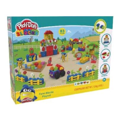 GRANDI GIOCHI PLAY DOH BLOKS PASTA DA MODELLARE PLAYSET FATTORIA CON 4 VASETTI DI PASTA E MATTONCINI CONF 83 Pz.