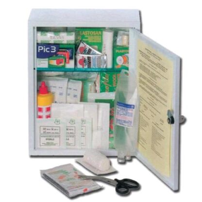 GIMA KIT PRONTO SOCCORSO ARMADIETTO IN METALLO 370X300X140 mm CON DOTAZIONE STANDARD BIANCO