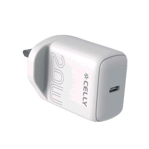 CELLY CARICABATTERIE DA VIAGGIO INTERNAZIONALE PRESA UK USB-C POWER DELIVERY 20 W WHITE