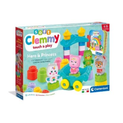 CLEMENTONI SOFT CLEMMY BABY HERO E PRINCESS SET COSTRUZIONI MATTONCINI MORBIDI GIOCO SENSORIALE