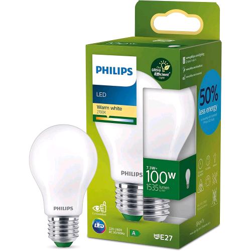 PHILIPS LED LAMPADINA GOCCIA VETRO SMERIGLIATO E27 CLASSE A 7.3 W EQUIVALENTI A 100 W LUCE BIANCA CALDA 2.700K NON DIMMERABILE