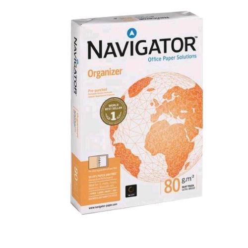 NAVIGATOR ORGANIZER RISMA DA 500 FOGLI PREFORATATI A 2 FORI 80 GR 21X29.7 CM A4 BIANCO CONF 5 Pz.