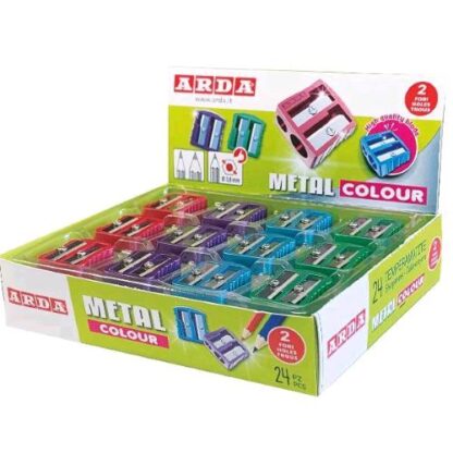 ARDA ESPOSITORE TEMPERINO IN METALLO 2 FORI COLORI ASSORTITI CONF 24 Pz.