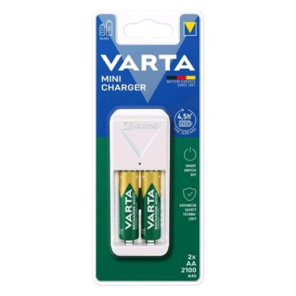 VARTA MINI CHARGER CARICABATTERIE PER BATTERIE RICARICABILI CON 2 BATTERIE STILO AA 2.100mAh INCLUSE NELLA CONFEZIONE