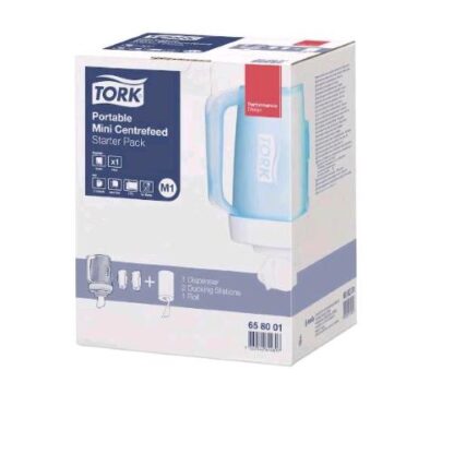 TORK DISPENSER MINI PORTATILE PERASCIUGAMANI AD ESTRAZIONE CENTRALE IN PLASTICA 26.3X18.5X23.9 CM BIANCO AZZURRO