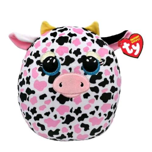 TY SQUISHY BEANIES MILKSHAKE LA MUCCA ROSA PELUCHES CUSCINO 33 CM OCCHI GRANDI CON GLITTER
