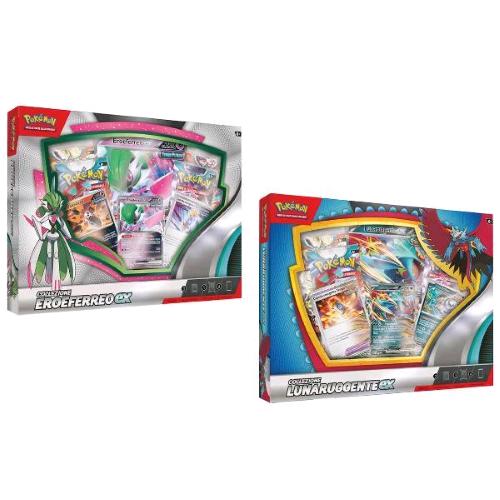 POKEMON EX BOX LUNARUGGENTE EX O EROEFERREO EX COLLEZIONE CON CARTE OLOGRAFICHE CARTA ALLENATORE BUSTE DI ESPANSIONE E CARTA CODICE BOX CASUALE
