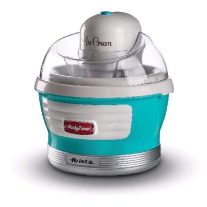 ARIETE 643 ICE CREAM MAKER PARTY TIME MACCHINA PER IL GELATO 12 W 1.5 LT CESTELLO REFRIGERANTE A DOPPIO ISOLAMENTO COPERCHIO PER AGGIUNTA INGREDIENTI SPATOLA DI MISCELAZIONE AZZURRO