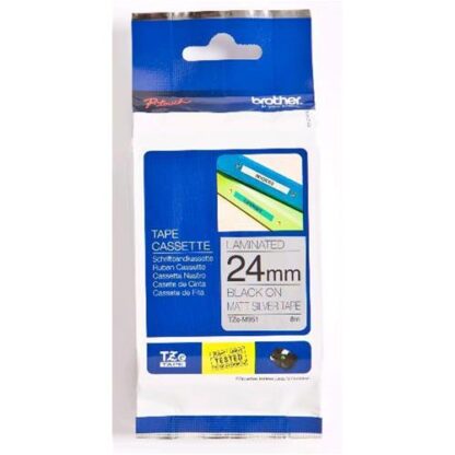 BROTHER TZEM951 NASTRO METALLIZZATO PER STAMPANTI TERMICHE BROTHER 24MM X 8MT COLORE ARGENTO STAMPA NERO