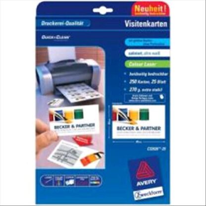 AVERY-ZWECKFORM C32026-25 CONF 250 BIGLIETTINI DA VISITA 84x54 MM PER STAMPANTI LASER/INKJET 270 GR/M2 BIANCO OPACO