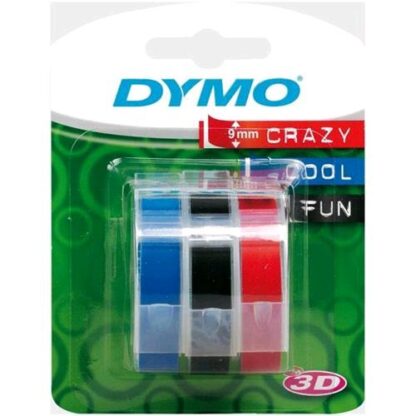 DYMO 3D CONFEZIONE 3xNASTRO IN VINILE PER ETICHETTE 9MM x 3MT COLORI ROSSO+BLU+NERO STAMPA BIANCO