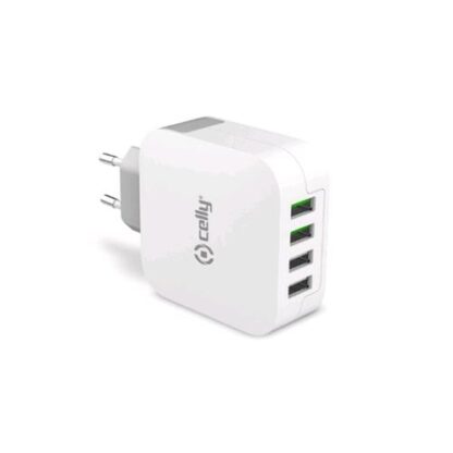 CELLY CARICABATTERIE DA RETE 2xUSB 1A + 2xUSB 2.4A COLORE GRIGIO/BIANCO