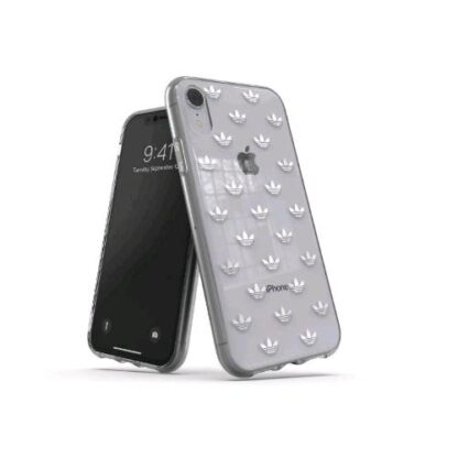ADIDAS CLEAR APPLE iPHONE XR CUSTODIA IN TPU E POLIURETANO TRASPARENTE CON LOGHI BIANCHI