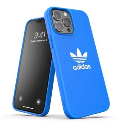 ADIDAS APPLE iPHONE 13 PRO MAX ADICOLOR CUSTODIA IN TPU E POLIURETANO BLU CON LOGO BIANCO