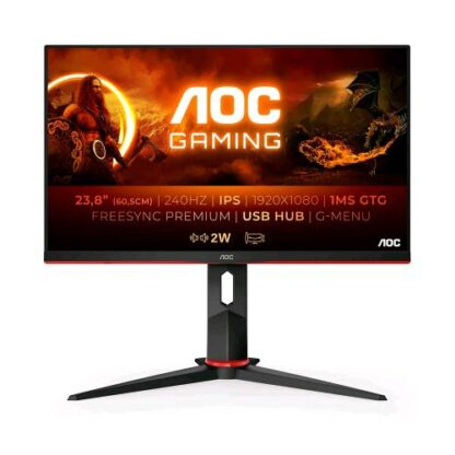 AOC 24G2ZU/BK 23.8" LED W-LED IPS GAMING FULLHD 16.9 0.5MS 240Hz FREE SYNC PREMIUM HUB USB HDMI DISPLAYPORT ALTOPARLANTI INCORPORATI NERO ROSSO