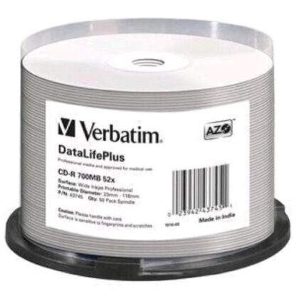 VERBATIM CD-R 700MB 52x SPINDEL DL+ WHITE PRINTABLE CAMPANA 50 Pz.