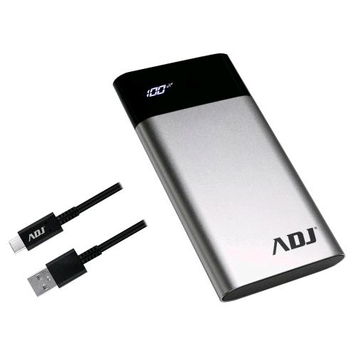 ADJ HUNTER POWER BANK 10.000mAh 2 PORTE USB CON CONTROLLO LED E FUNZIONE TORCIA SILVER/BALCK